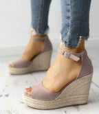 01 Espadrilles Women Wedges Peep Toe Sandals Platform Ankle Strap High Heel Shoes Female Pumps Beach Wedding Ladies Sandals