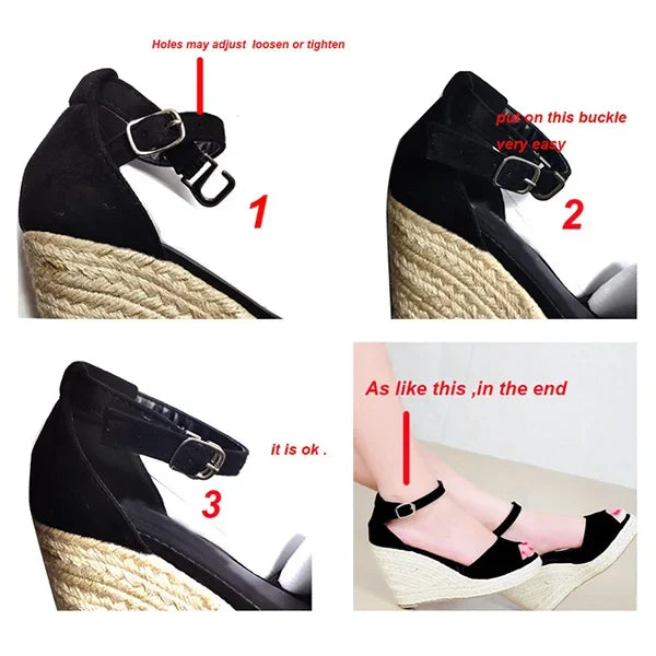 01 Espadrilles Women Wedges Peep Toe Sandals Platform Ankle Strap High Heel Shoes Female Pumps Beach Wedding Ladies Sandals