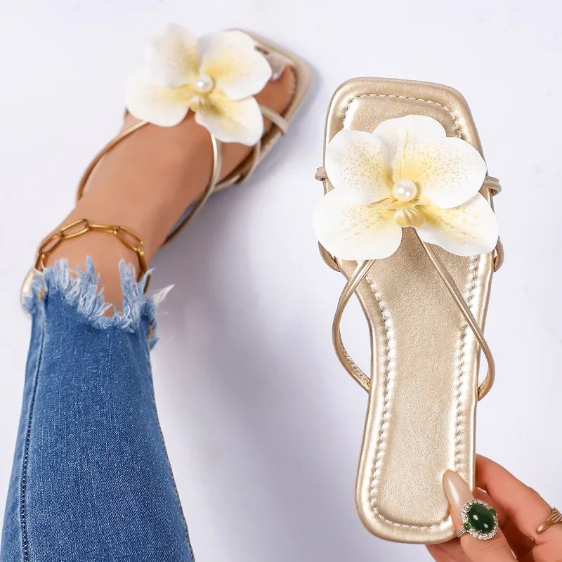 New Women Slip On Flower Slippers Comfort Daily Soft Sole Beach Vacation Slides 2026 Summer Ladies Concise Walking Shoes