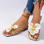 New Women Slip On Flower Slippers Comfort Daily Soft Sole Beach Vacation Slides 2026 Summer Ladies Concise Walking Shoes