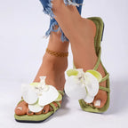 New Women Slip On Flower Slippers Comfort Daily Soft Sole Beach Vacation Slides 2026 Summer Ladies Concise Walking Shoes