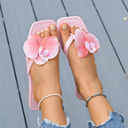 Flip Flops Women Slippers 2025 Square Toe Flat Sandals Outdoor Casual Slippers Women Fashion Flowers Shoes Ladies Slides Women
