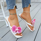 Flip Flops Women Slippers 2025 Square Toe Flat Sandals Outdoor Casual Slippers Women Fashion Flowers Shoes Ladies Slides Women