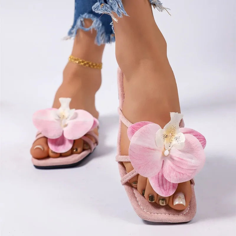 New Women Slip On Flower Slippers Comfort Daily Soft Sole Beach Vacation Slides 2026 Summer Ladies Concise Walking Shoes