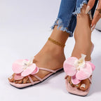 New Women Slip On Flower Slippers Comfort Daily Soft Sole Beach Vacation Slides 2026 Summer Ladies Concise Walking Shoes