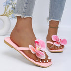 Women Slippers 2026 New Clip Toe Flower Decor Shoes Women Comfort Beach Flip Flops Fashion Square Toe Flat Sandals Slides Women