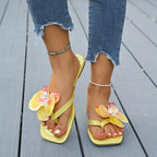 Flip Flops Women Slippers 2025 Square Toe Flat Sandals Outdoor Casual Slippers Women Fashion Flowers Shoes Ladies Slides Women