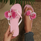Women Slippers Comfort Non Slip Beach Flip Flops Clip Toe Flower Decor Summer Shoes for Women Fashion Flat Sandals Slides Women