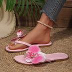 Women Slippers Comfort Non Slip Beach Flip Flops Clip Toe Flower Decor Summer Shoes for Women Fashion Flat Sandals Slides Women