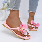 Women's Summer Lightweight Comfortable Flower Embellishment Square Toe Clip-toe Slipper Women Fashionable Casual Beach Sandals