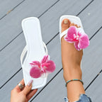 Flip Flops Women Slippers 2025 Square Toe Flat Sandals Outdoor Casual Slippers Women Fashion Flowers Shoes Ladies Slides Women