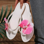 Women Slippers Comfort Non Slip Beach Flip Flops Clip Toe Flower Decor Summer Shoes for Women Fashion Flat Sandals Slides Women