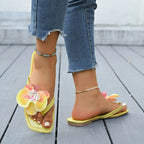 Flip Flops Women Slippers 2025 Square Toe Flat Sandals Outdoor Casual Slippers Women Fashion Flowers Shoes Ladies Slides Women