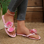 Women Slippers Comfort Non Slip Beach Flip Flops Clip Toe Flower Decor Summer Shoes for Women Fashion Flat Sandals Slides Women
