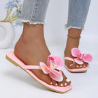 Women Slippers Fashion Square Toe Flat Sandals Slides Women Clip Toe Flower Decor Summer Shoes Women Comfort Beach Flip Flops