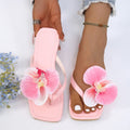 Women Slippers Fashion Square Toe Flat Sandals Slides Women Clip Toe Flower Decor Summer Shoes Women Comfort Beach Flip Flops